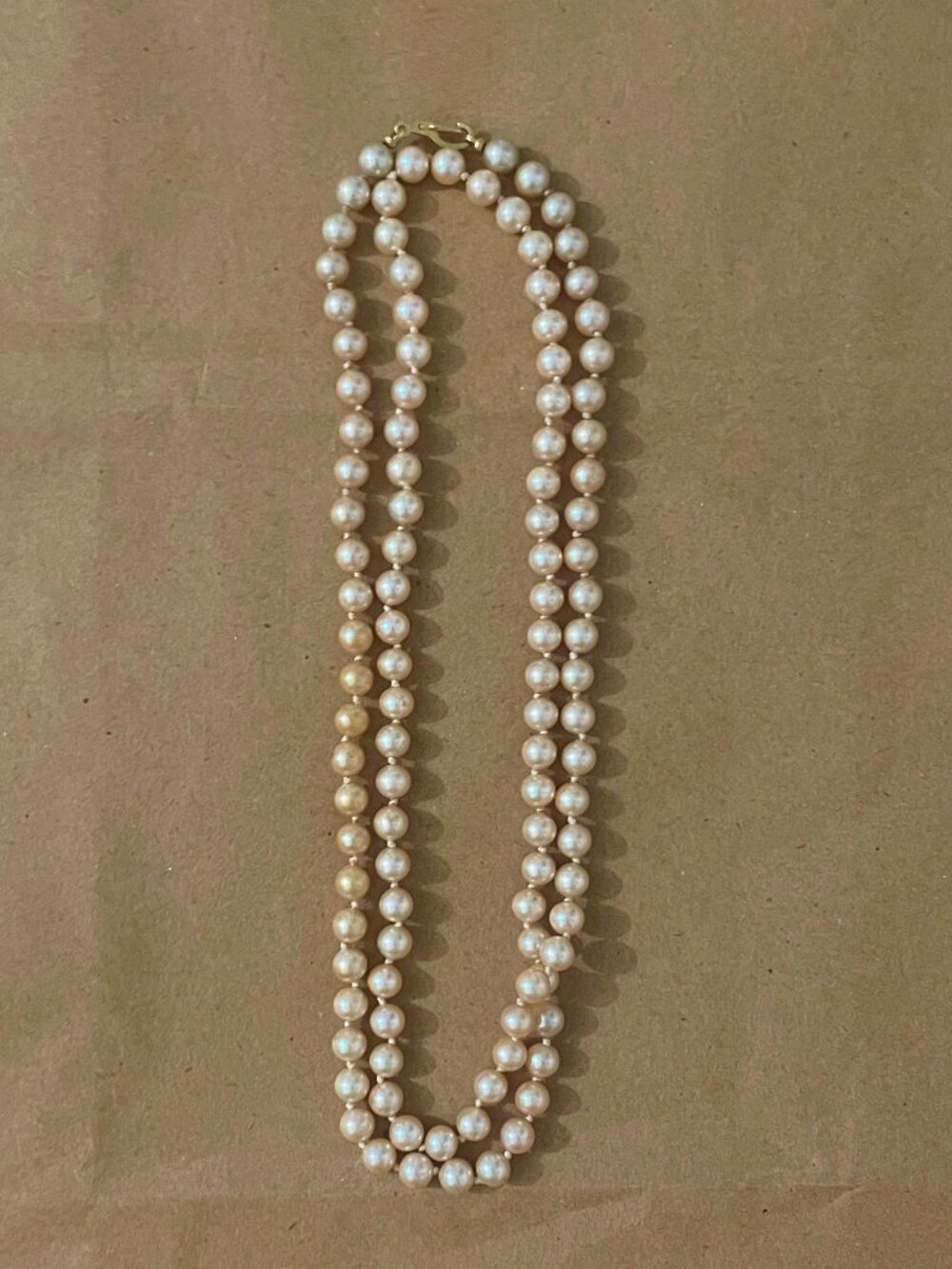 Vintage Champagne Long Strand Pearl Necklace